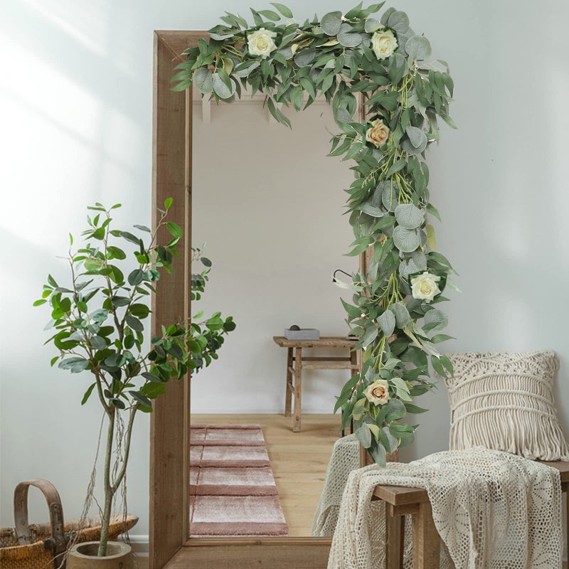 Trimgrace 6 Pack 6.5 Feet Artificial Eucalyptus Garland with Willow Leaves Faux Greenery Garland for Wedding Fireplace Party Home Table Runner Arch Decor - Image 5